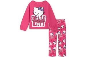 Hello Kitty Girls Fleece Boxy Sweatshirt Crop Top and Flare Pants Outfit Set Toddler to Big Kid Sizes (2T - 14-16)