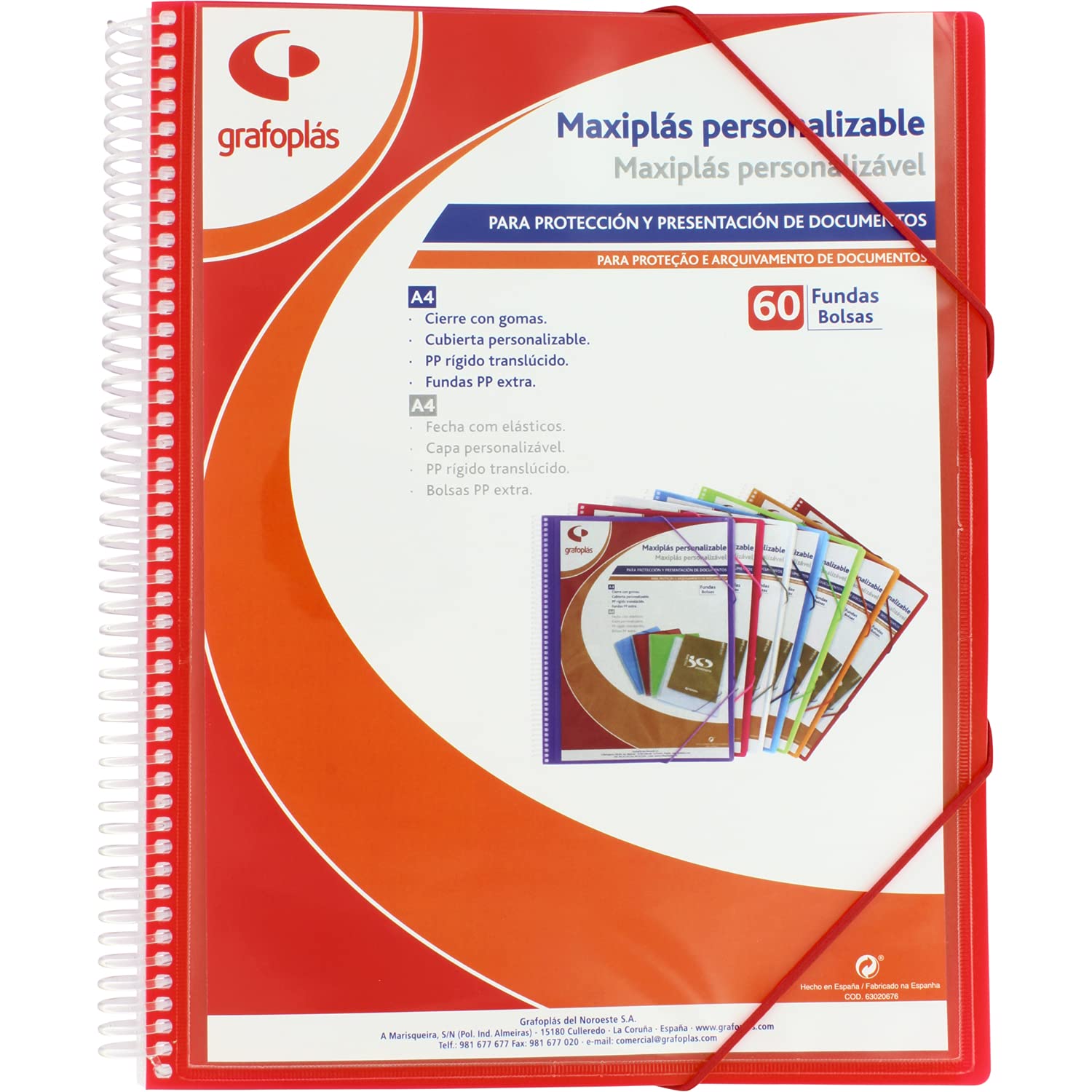 Grafoplás 39846051 Maxiplas Personalised Spiral Folder, 60 Covers, Red, 30.8 x 24 x 22