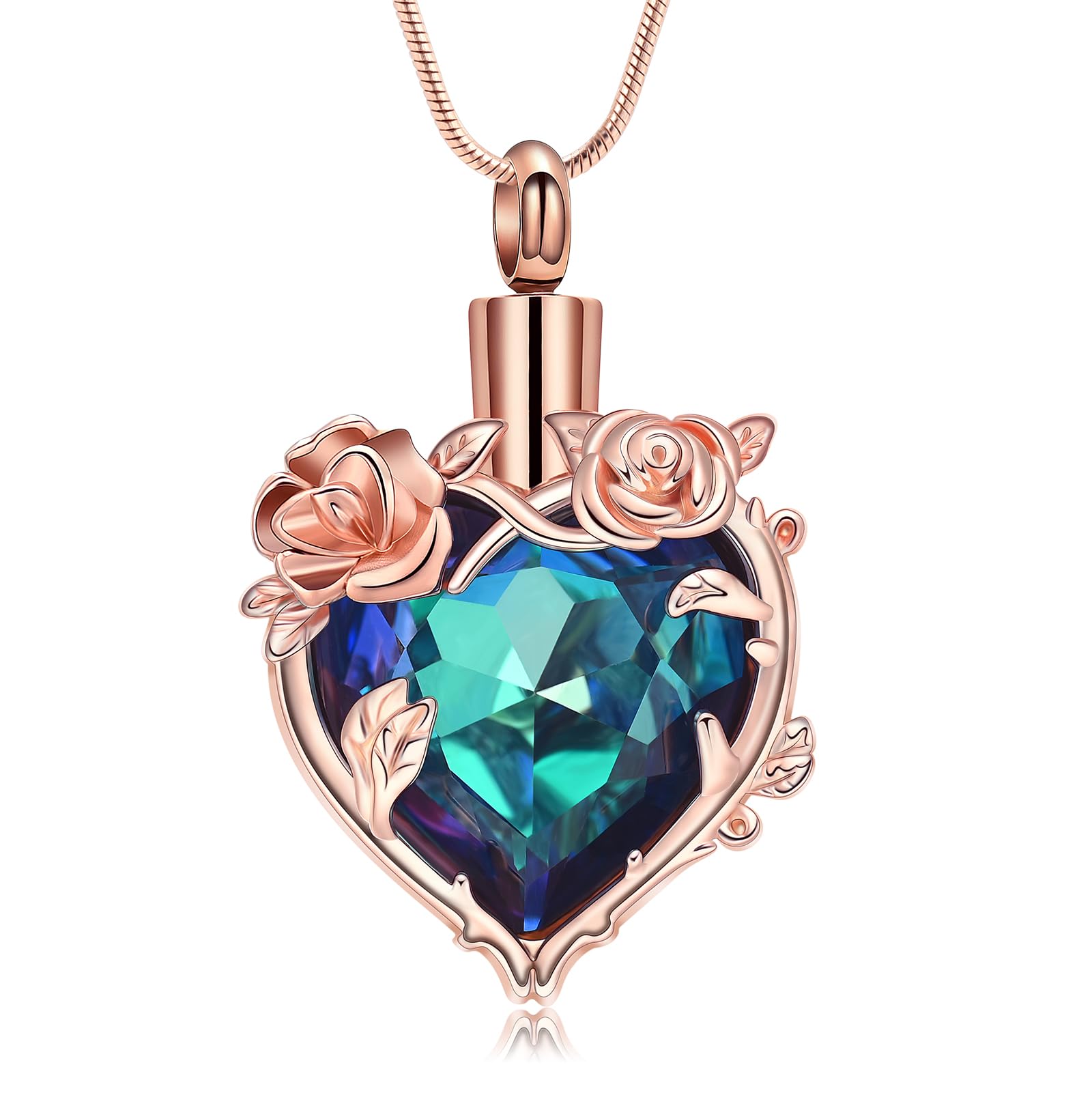 VCCWYQK Rose Flower Heart Urn Necklaces for Ashes for Women Stainless Steel Cremation Jewelry Memorial Ashes Pendant for Human