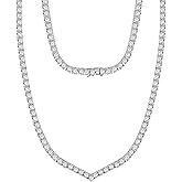 Gemsme Cubic Zirconia Necklace V Shape 18K White Gold Plated 4.0mm Round Cubic Zirconia Classic Tennis Necklace For Women