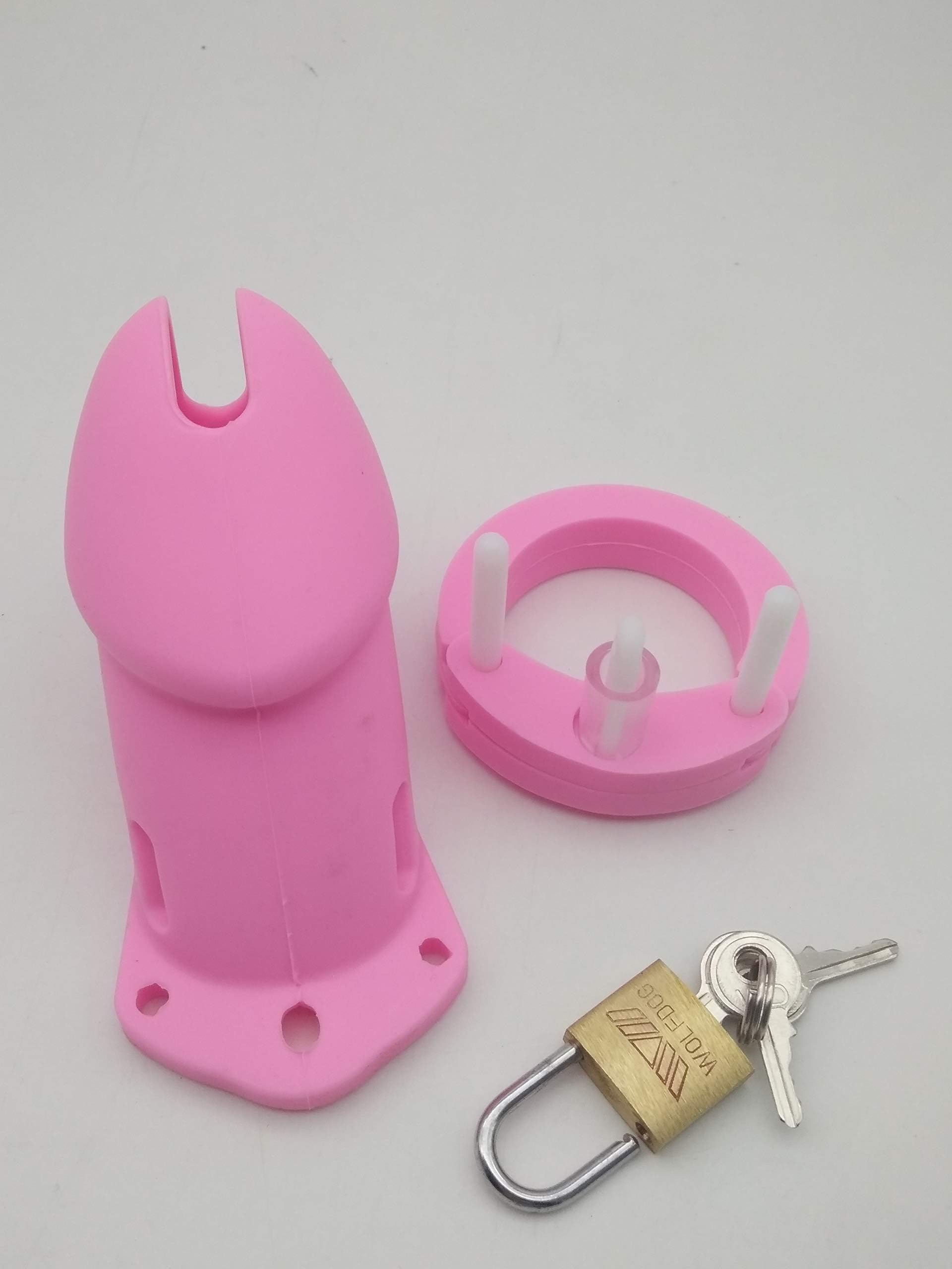 Men's Silicone Equipment Control cage with 5 Rings (Pink)