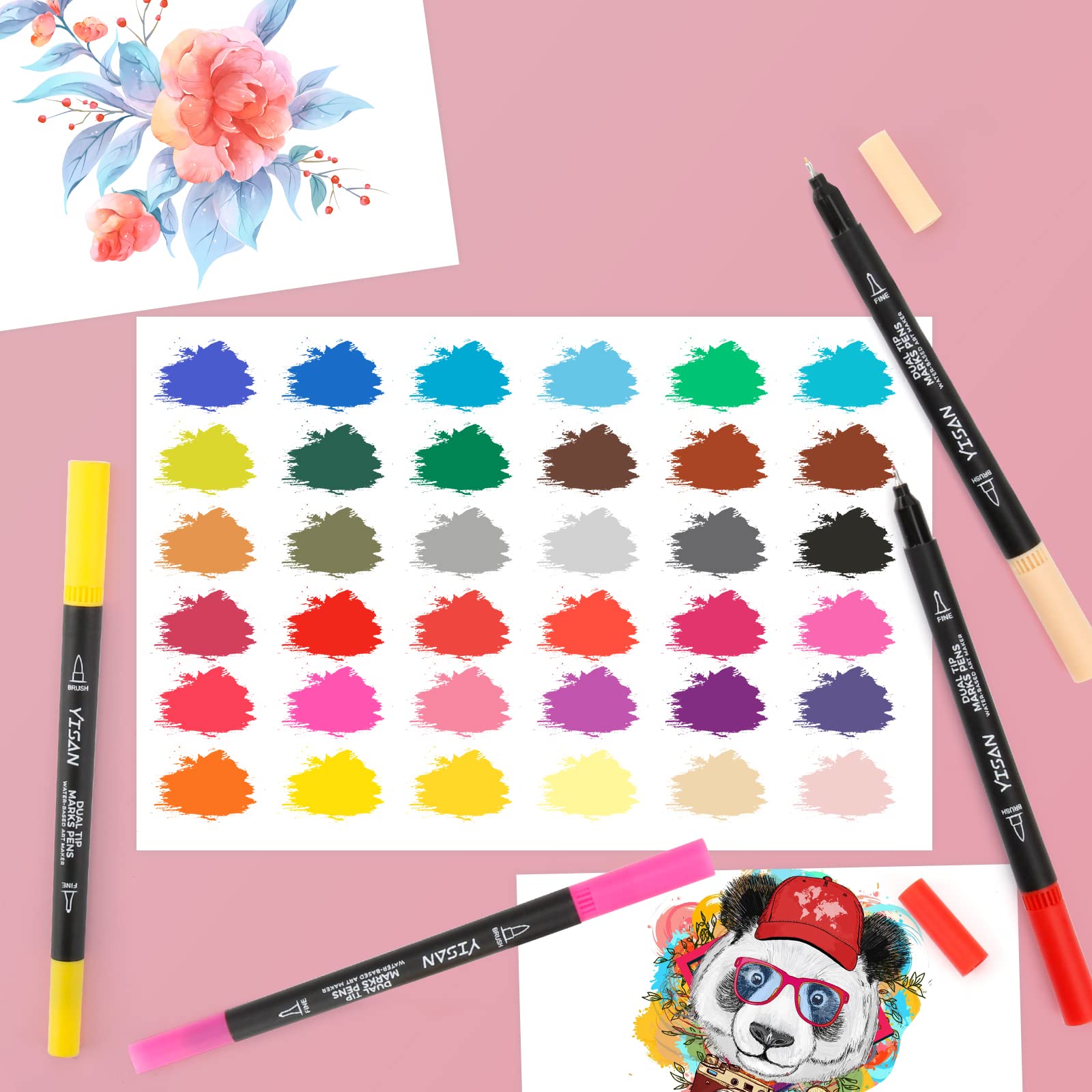 YISAN Fine Tip Markers for Adult Coloring,Drawing Art Pens, Brush Tip Artist Fine Point Colored Journal Pens,70771