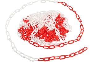 Dokpav 10m Plastic Chain Barriers, 10m x 6mm Warning Safety Barrier Chain, High Visibility Red and White Chain Link for Crowd