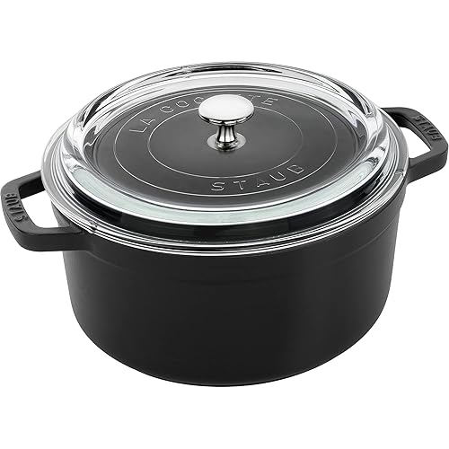 STAUB Cast Iron Dutch Oven 4-qt Round Cocotte with Glass Lid, Made