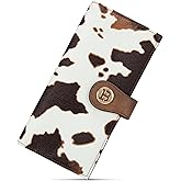 BOSTANTEN Slim Wallet Women Leather RFID Blocking Credit Card Holder Bifold Thin Wallet with Zipper Pocket Brown Cow Print