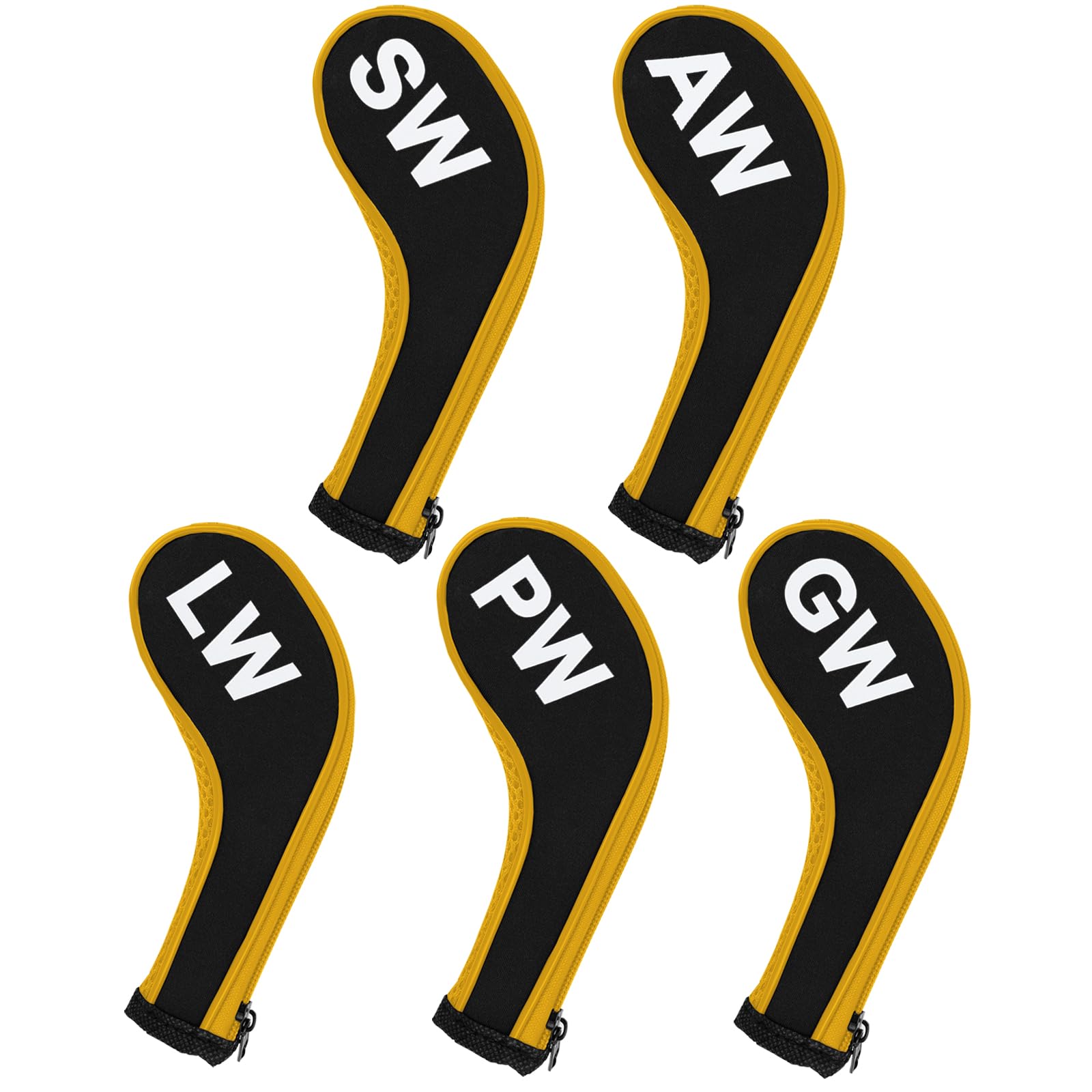 Andux 5Pack Golf Wedge Irons Club Head Covers NO. on both Sides Long Neck with Zipper MT/S18 （Black/yellow）