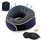 TALLGO Travel Neck Pillow, Best Memory Foam Airplane Pillow for Head Support Soft Adjustable Pillow for Plane, Car & Home Recliner Use (Blue)