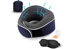 TALLGO Travel Neck Pillow, Best Memory Foam Airplane Pillow for Head Support Soft Adjustable Pillow for Plane, Car & Home Recliner Use (Blue)