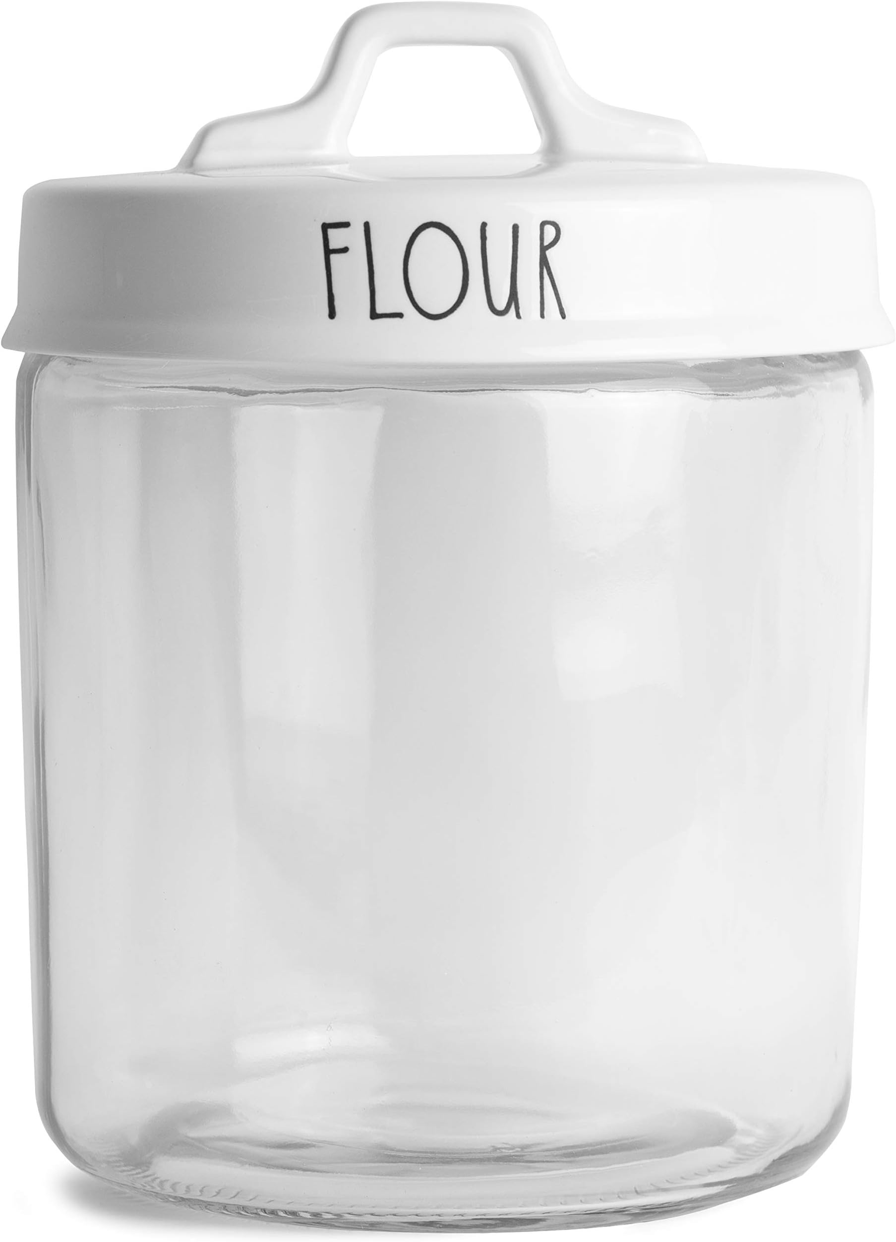 Clear Flour Wide-mouth Glass 1 Gallon Storage Jar, with Double Sided White Porcelain Lid by PotteryLove (Flour)