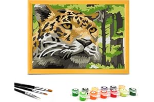 Nariolar Paint by Numbers for Kids Ages 4-8 with 7X9.5 inch Pre-Printed Cardboard,9 Acrylic Paint Pots and 3 Painting Brushes, Room Decor for Children,(Jungle Cheetah)