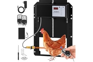 HUABOR Automatic Chicken Coop Door, Auto Chicken Door Opener Full Aluminum Chicken Coop Door with with Timer & Light Sensor, Remote Controls, Automatic Chicken Door for Chicken red