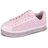 UUBARIS Women's Glitter Tennis Sneakers Neon Dressy Sparkly Sneakers Rhinestone Bling Wedding Bridal Shoes Shiny Sequin Shoes