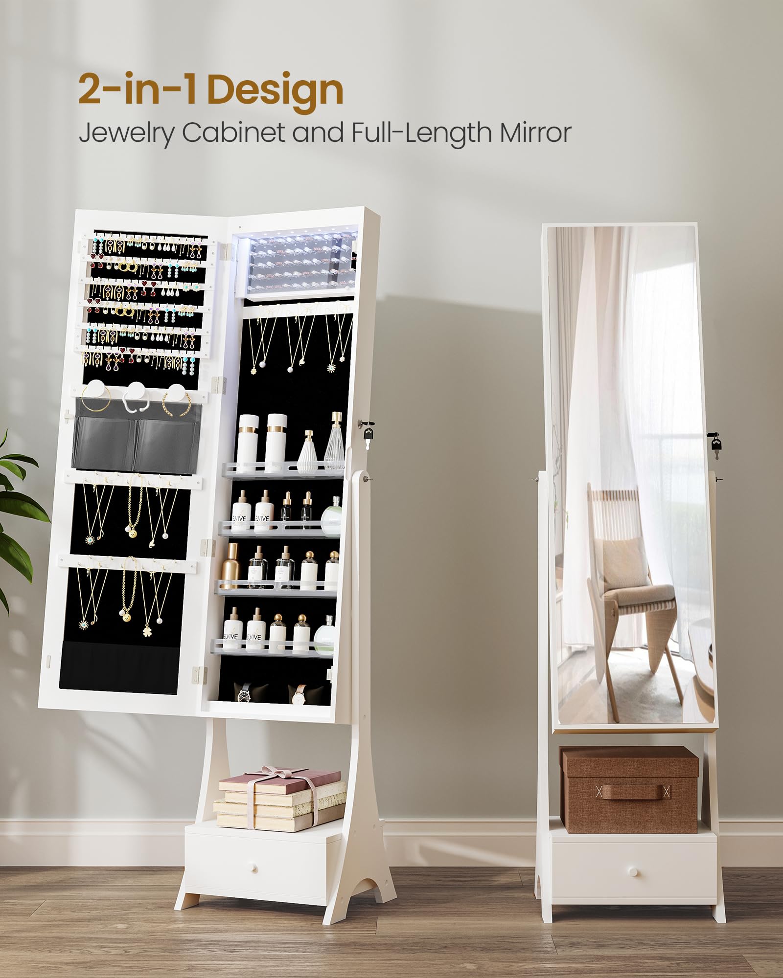 Hzuaneri 8 LEDs Jewelry Cabinet, 42.5