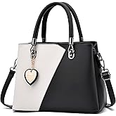 Womens Leather Handbags Purse Top-handle Bags Contrast Color Stitching Totes Satchel Shoulder Bag for Ladies