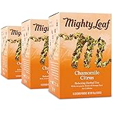 Mighty Leaf Chamomile Citrus Herbal Tea – 45 Count (3 Packs of 15) Whole Leaf Pyramid Tea Bags – Caffeine-Free Soothing Blend with Citrus & Floral Notes