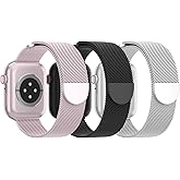 3 Pack Mesh Metal Band Compatible with Apple Watch Band 38mm 40mm 41mm 42mm 44mm 45mm 46mm 49mm, Stainless Steel Magnetic Loop Strap for iWatch Ultra 3 2 1 Series 11/10/9/8/SE/7/6/5/4/3 Men Women