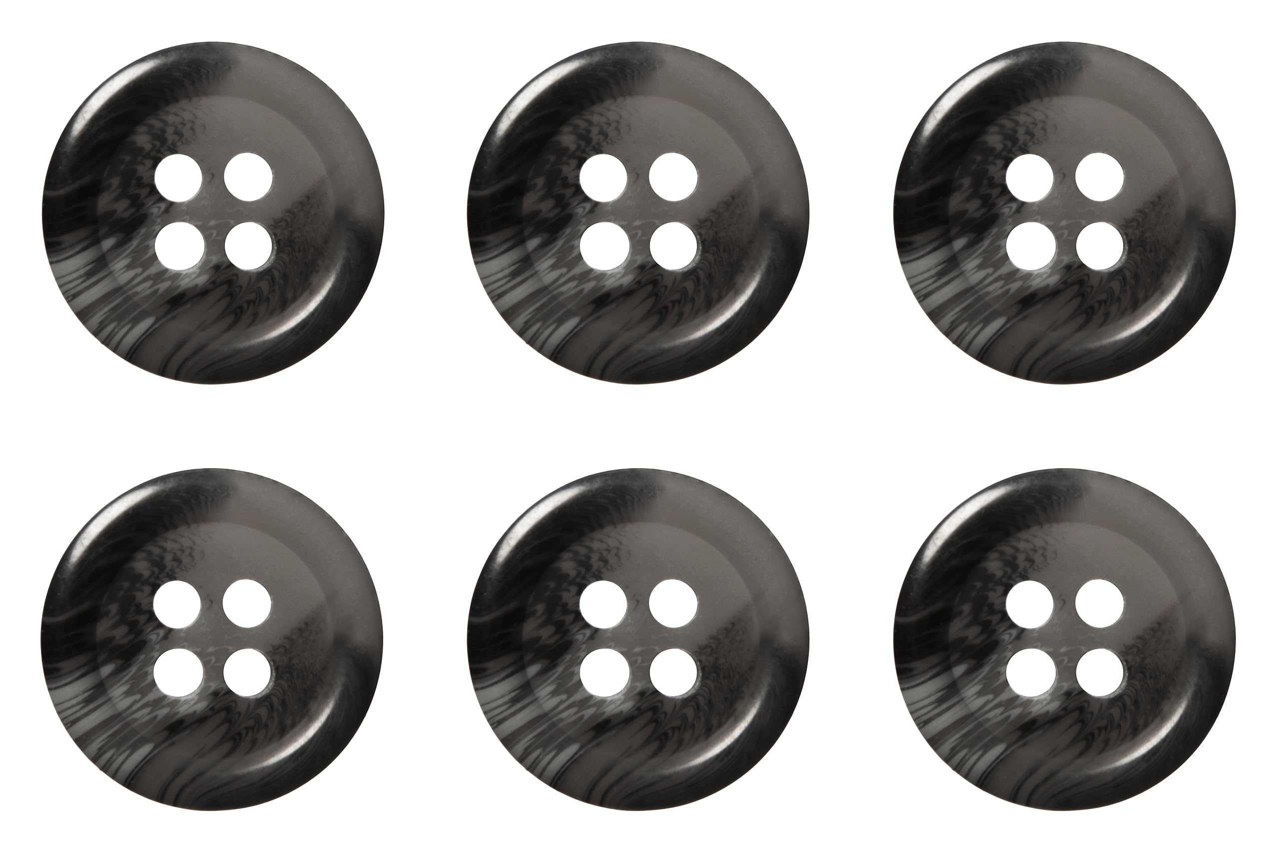 Pack of 6 Dark Grey 15mm Round Faux Horn Sew On Plastic Buttons for Skirts Trousers Suits Shorts Flat 4 Holes 24L