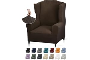 YEMYHOM 1 Piece Stretch Wingback Chair Slipcover Latest Jacquard Design Wing Chair Cover Non Slip Furniture Protector with Foam Rods for Living Room (Wing Chair, Dark Coffee)