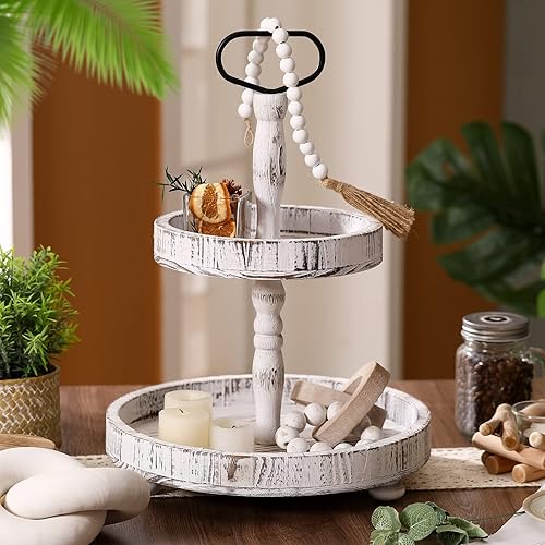 Tiered Tray Cupcake Stand Tiered Tray Stand and Wood Beads