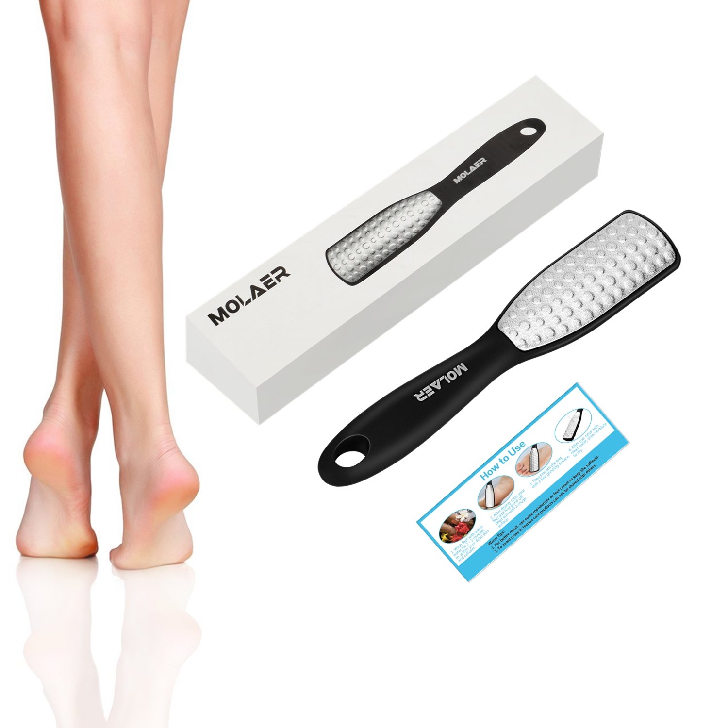 Foot File, 2-Sided Callus Remover, MOLAER Hypoallergenic Foot Care Pedicure Tool to Remove Dead Skin, Stainless Steel Surface, Used on Both Wet and Dry Feet : Beauty
