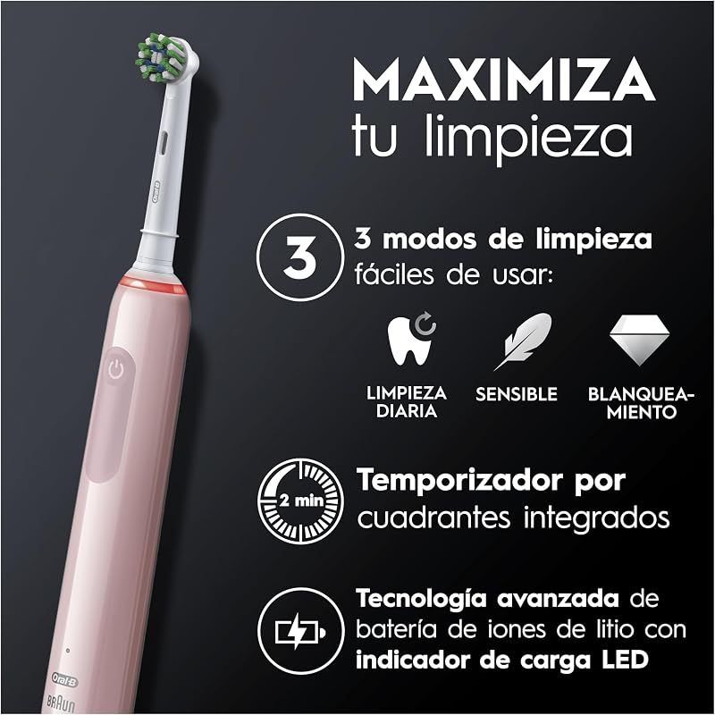 Pro 3 3900N Cepillos de Dientes Eléctricos, Negro y Rosa, Pack de 2