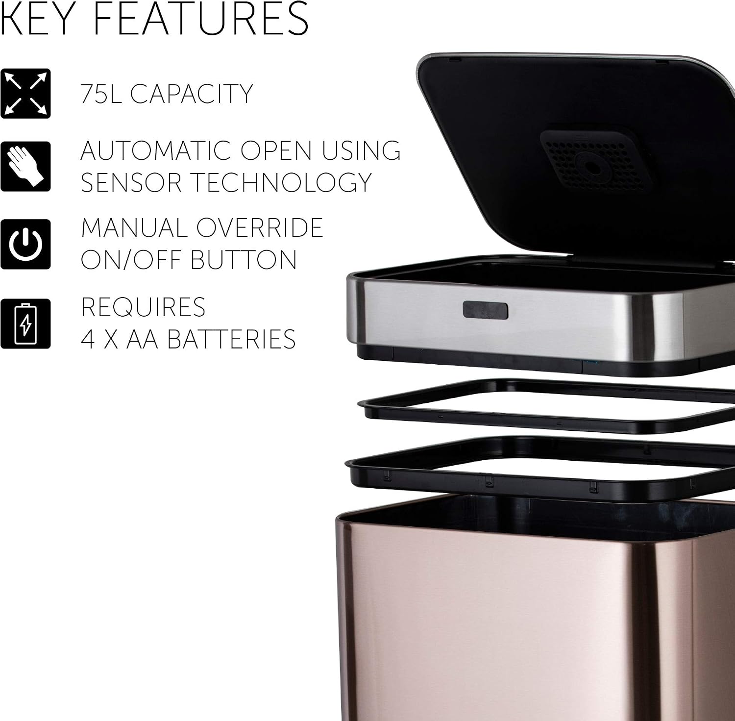 Tower T838001C Square Sensor Bin with Fingerprint Proof Coated Exterior, Copper,Large - Image 5