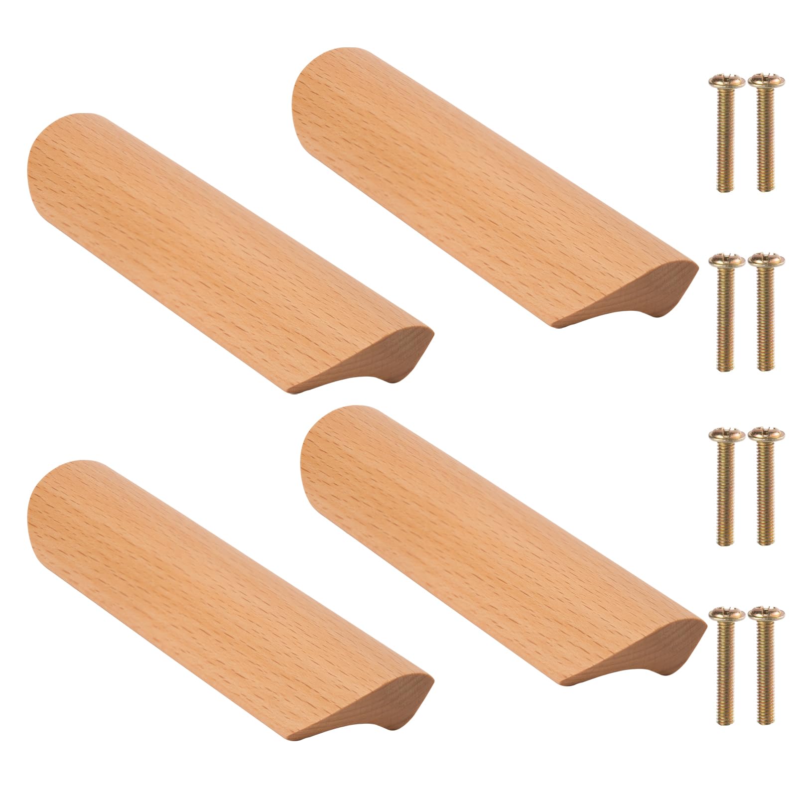 NAKUPENDA 4Pcs Cabinet Handles Wooden Handles Furniture Handle Cupboard Doors Wood for Door Wood Cabinet Drawer 96 mm Hole Spacing (Beech)