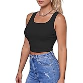 AURUZA Women's Crop Tops, Double Lined U-Neck Basic Workout Tank Tops, Sleeveless Black 2XL