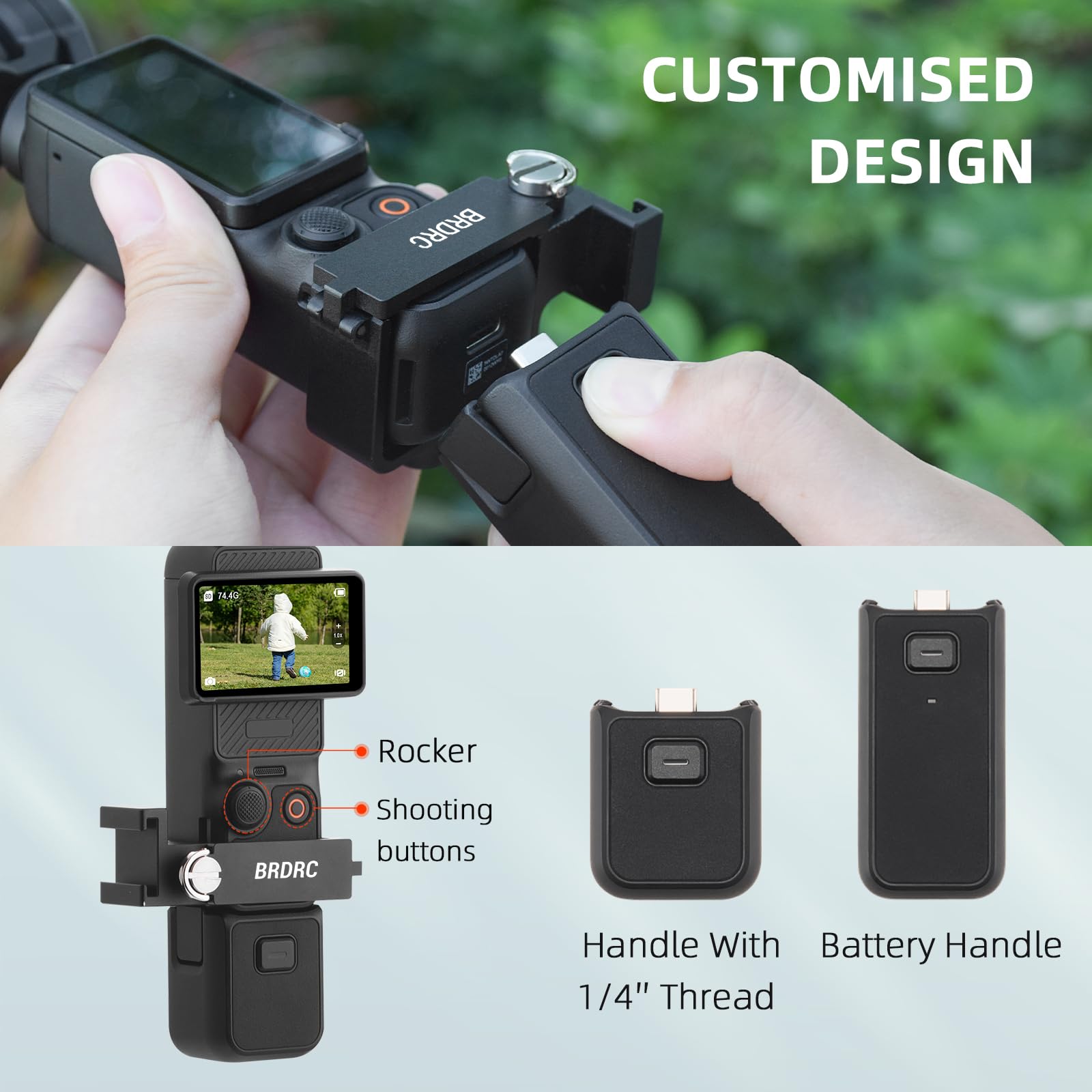 BRDRC Extension Frame Adapter for DJI Osmo Pocket 3, Aluminum Alloy Mount with Cold Shoe Connector, Portable Electronic Device Mount