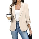 ELLEVEN Women's Ruched 3/4 Sleeve Blazers, Lightweight Slim Fit Jackets with Padded Shoulder for Business Casual