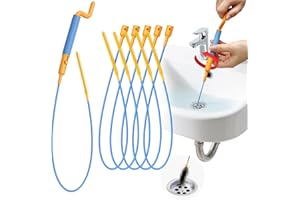 6 Pack Anti-Break Steel Snake Drain Hair Removal Tool with Rotating Handle, 30 Inch Sink Drain Clog Remover Tool, Flexible Si