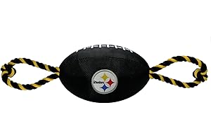 Pets First NFL Pittsburgh Steelers Football Dog Toy, Tough Quality Nylon Materials, Strong Pull Ropes, Inner Squeaker, NFL Team Color