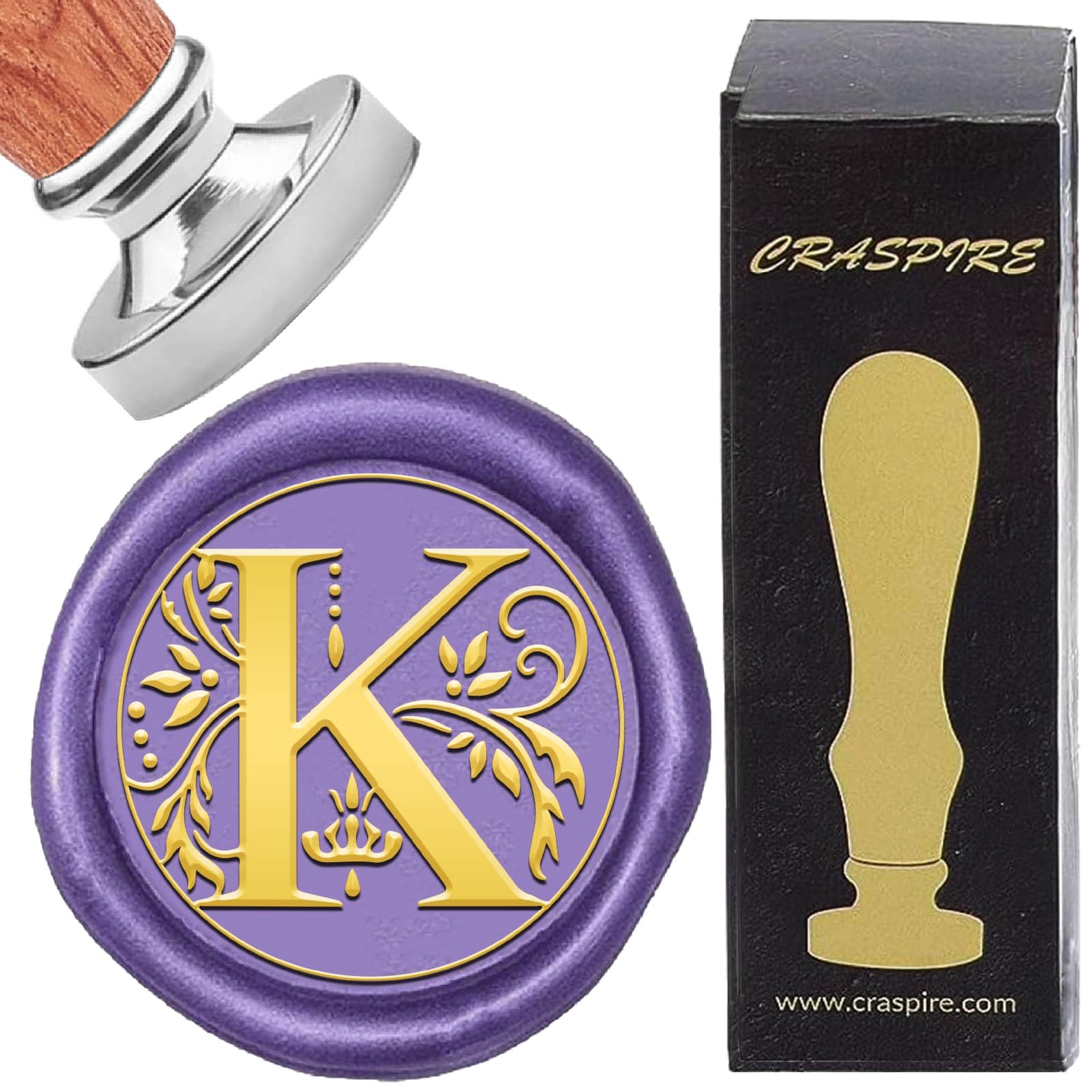 CRASPIRE Letter K Wax Seal Stamp Retro Alphabet Initials Sealing Wax Stamp Classic Vintage 25mm Silver Removable Brass Head wood Handle for Envelope Invitation Embellishment DIY Scrapbooking