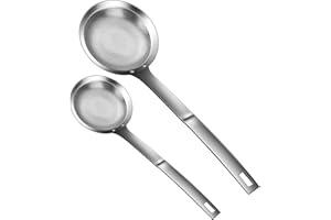 Fat Skimmer Spoon 2Pcs Large & Small Fine Mesh Stainless Steel Skimmer Spoon with Hanging Hole Polished Strainer Spoon for Sk
