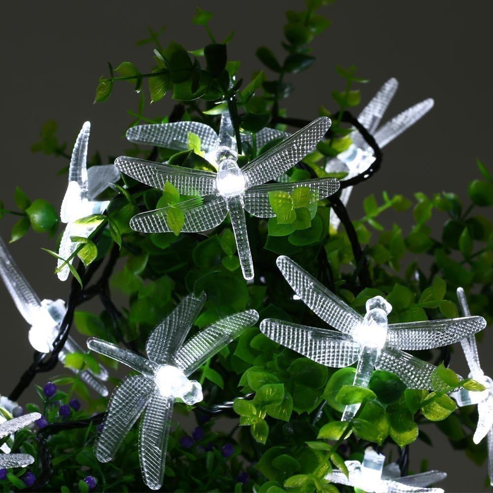 EONANT Dragonfly Lights, 20FT/6M 30 LED Solar String Lights with 2 Modes Lights Waterproof for Outdoor Garden