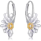 Daisy Earrings Sterling Silver Daisy Hoop Earrings Daisy Flower Jewelry Gifts for Women