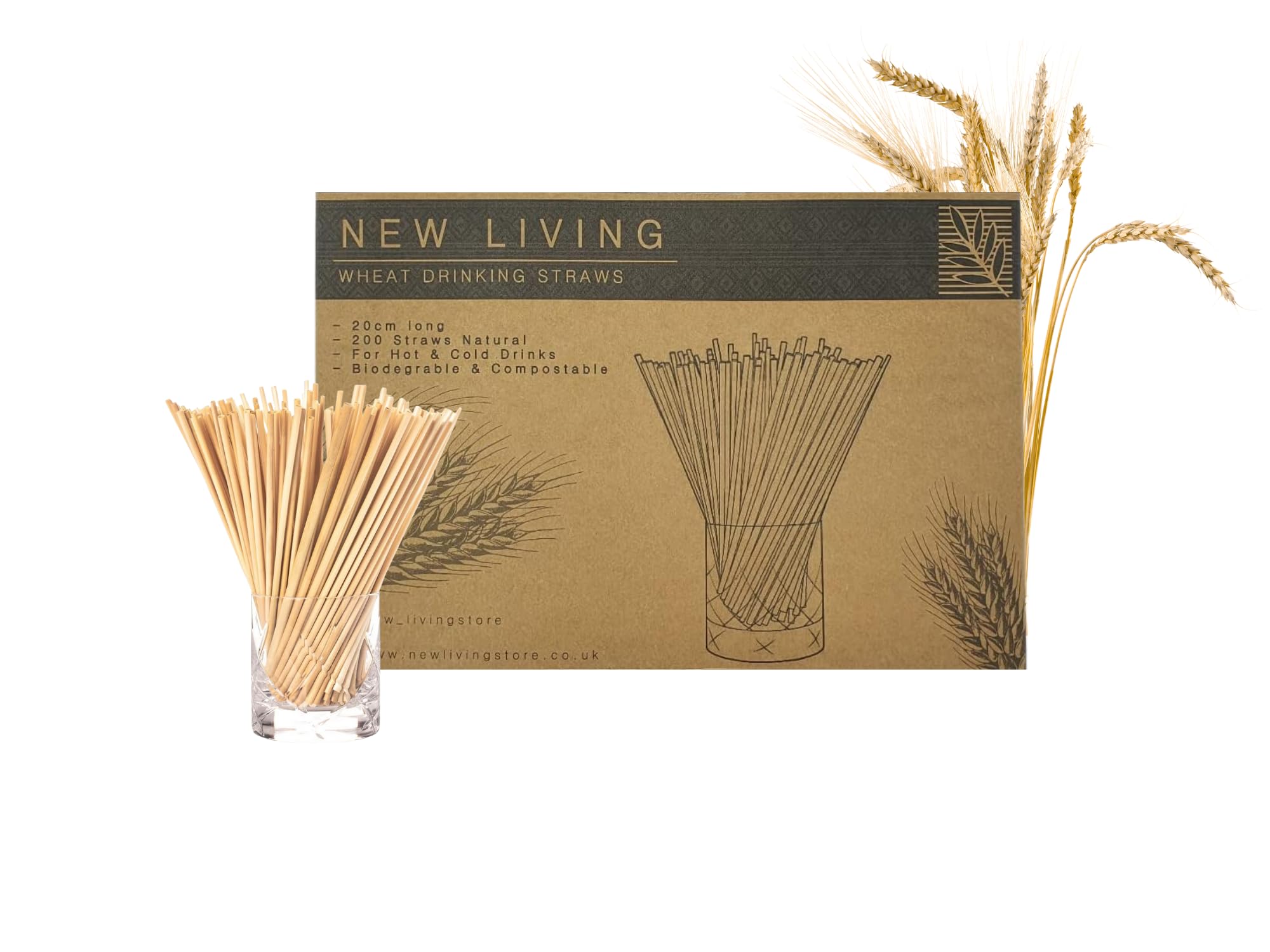New Living Wheat Drinking Straws Wheat Straws Natural Hay Straws 100% Biodegradable 100% Natural BPA-Free (500), Beige