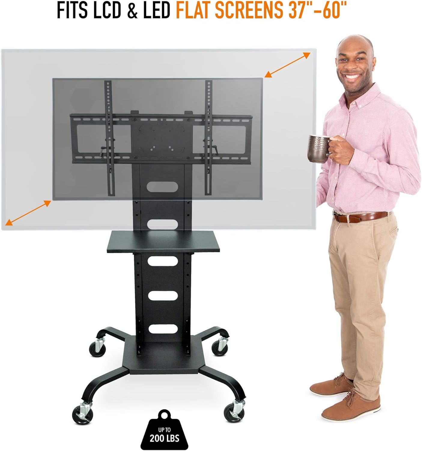 Line Leader Heavy Duty TV Stand | Mobile Television Cart with Locking Wheels & Storage Shelf | Tilting VESA Mount - Supports LCD & LED Flat Screen TVs from 37 Inches to 60 Inches : Electronics