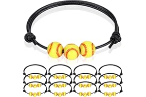ZELARO 12Pcs Softball Charm Bracelets Softball Party Favors Softball Beads Adjustable Wristbands Inspirational Sport Ball Bracelet for Women Teens Sport Birthday Party Christmas Gifts Baseball Favor for Team