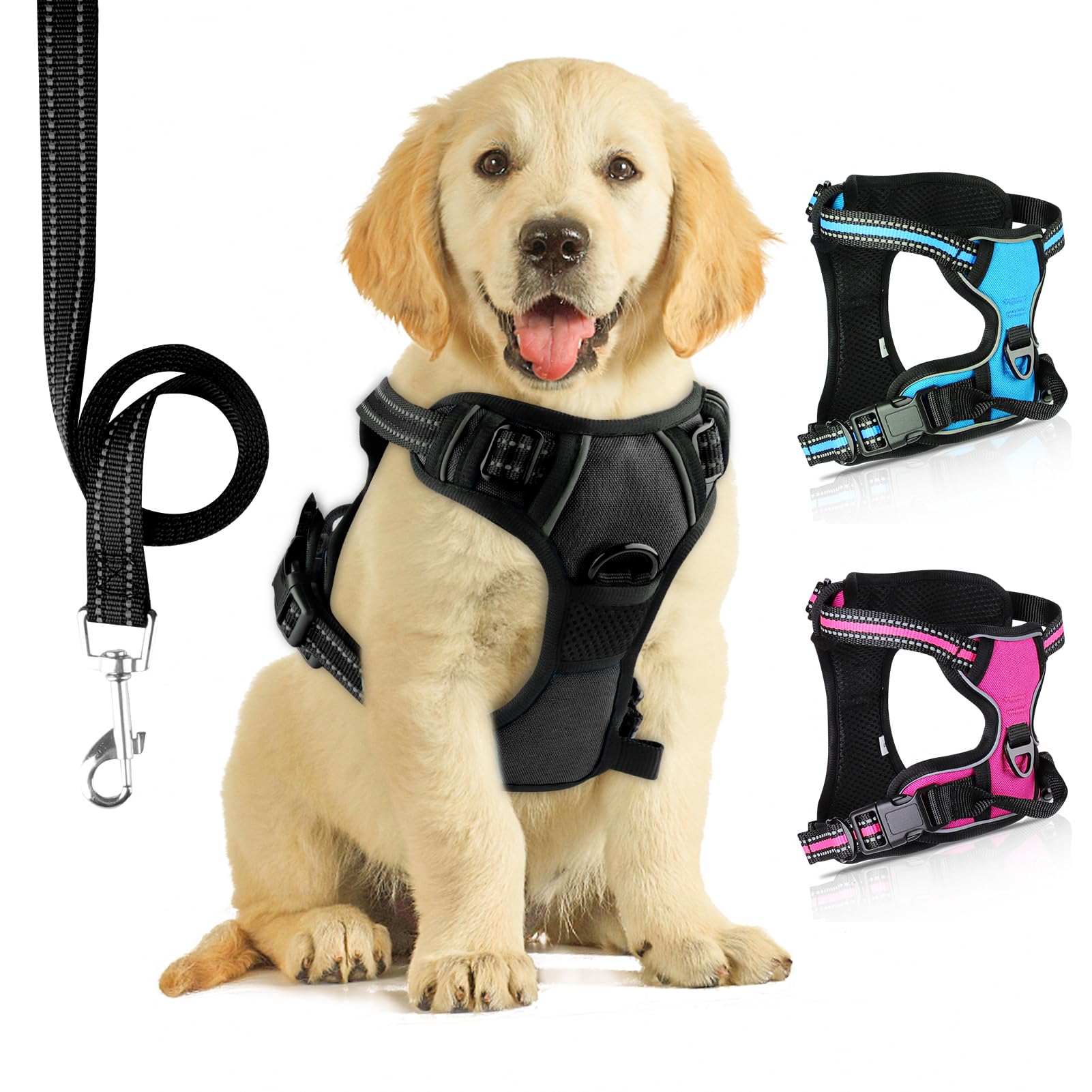 SIBOTER No Pull Dog Harness with Leash included, Perfect Breathable Adjustable fit, Heavy Duty Reflective, Best for Small Dogs, Outdoor Training (Dark Black, S) — image 1