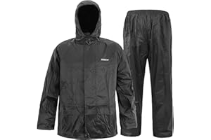 VUVEA Men's Lightweight Waterproof Rain Suit - Reflective Jacket & Pants with Hood for Outdoor Work, Fishing, Hiking