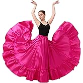 Satin Belly Dance Skirt for Women Maxi Midi Dress Circle Skirt Elastic Waist Stage Performance Holiday Party Dance Skirts