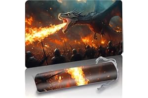 PARTYPDA MTG Playmat TCG DND Game Mat Playmat Without Zones for Magic Card Games, Locking Edge Design, Non-Slip and Durable (Dragon 2-no Deck)