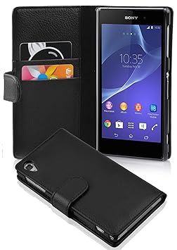 Cadorabo Hülle für Sony Xperia Z2 - Hülle in OXID SCHWARZ – Handyhülle mit Kartenfach aus struktriertem Kunstleder - Case Cov