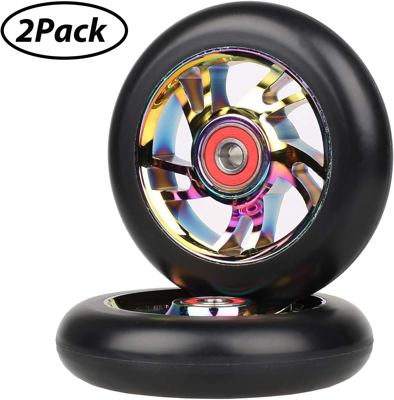 Kutrick Complete 2pcs 100mm Pro Stunt Scooter Replacement Wheels with ABEC-9 Bearing -Neo Chrome