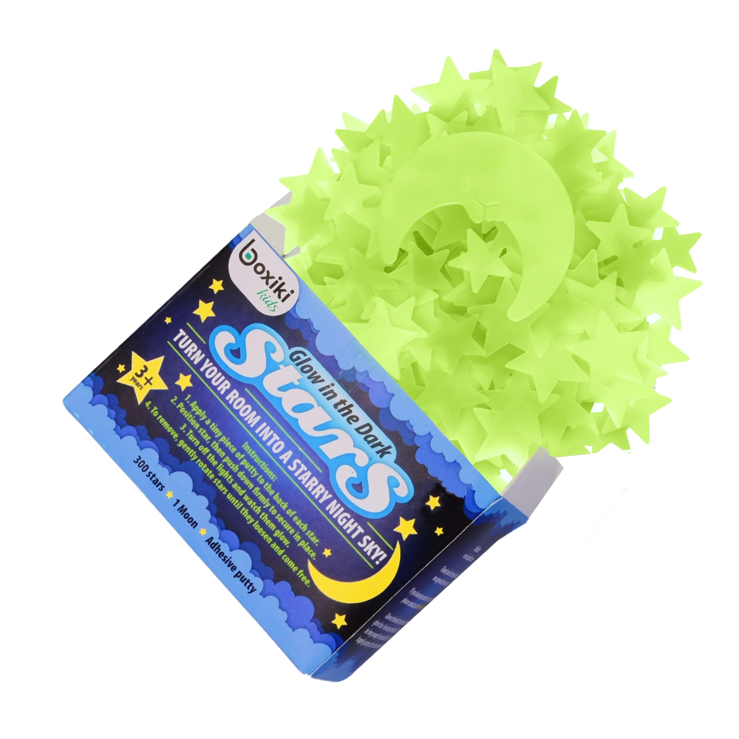 Glow in The Dark Stars & Moon Pack of 300 | Fluorescent Ceiling Stars for Kids | Estrellas Fluorescentes para Niños | Glow Set for Bedrooms and Nurseries