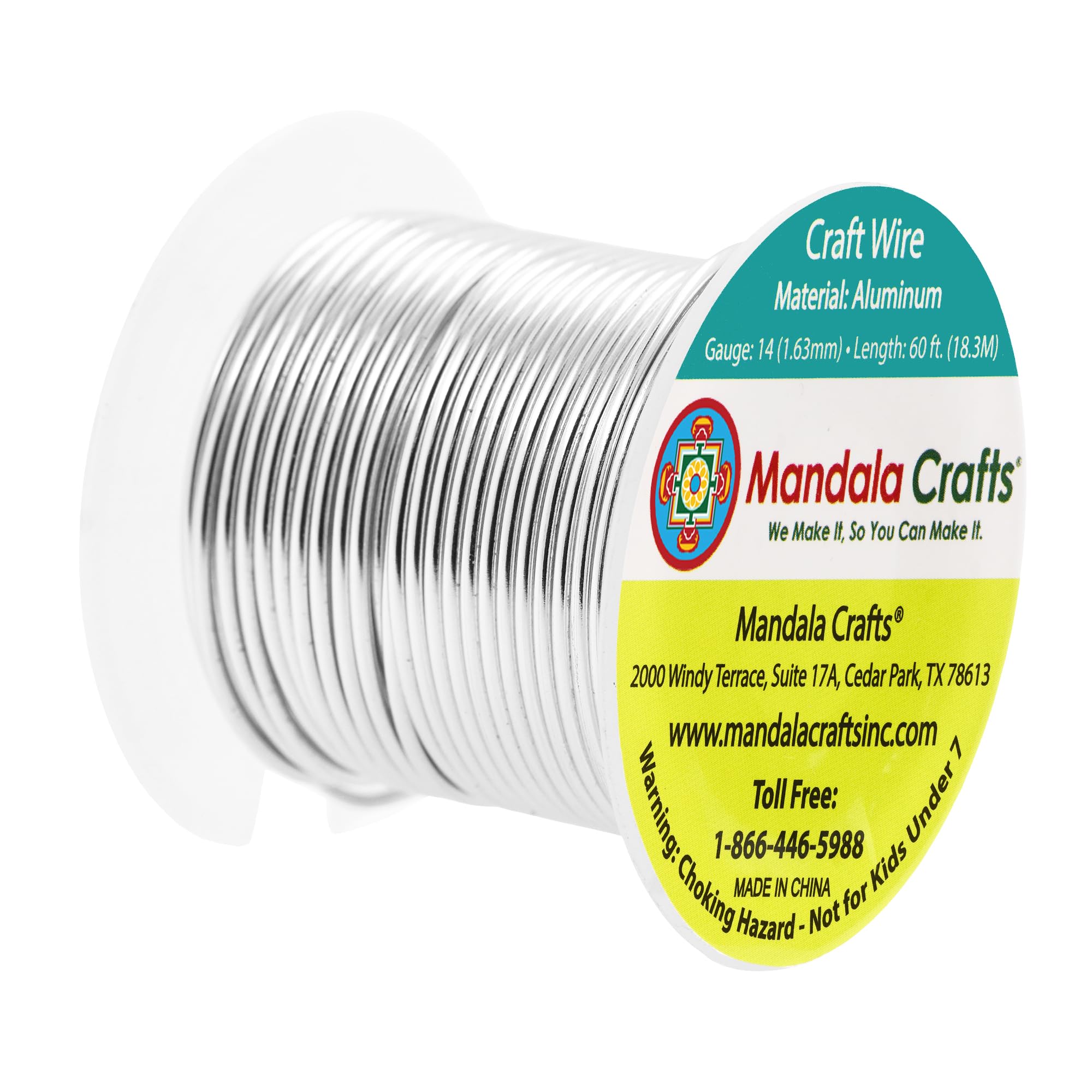 Mandala Crafts 14 Gauge Anodized Aluminum Craft Wire for Jewelry Making - 60 FT Colored Flexible Silver Tone Wire - Bendable for Bonsai Armature Crafting Sculpting