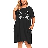 Plus Size Cat Graphic Nightgowns Women Cute Sleepwear Night Gown Dresses Sleep Shirts Pockets
