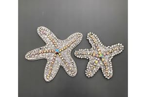 ESH7 2 Pcs Bling Starfish Rhinestone Crystal Bead Sequins Applique Patches, Sew On Stars Patch DIY Decorative for T-Shirt Dress Clothing Jeans Jackets Handbag Clothes
