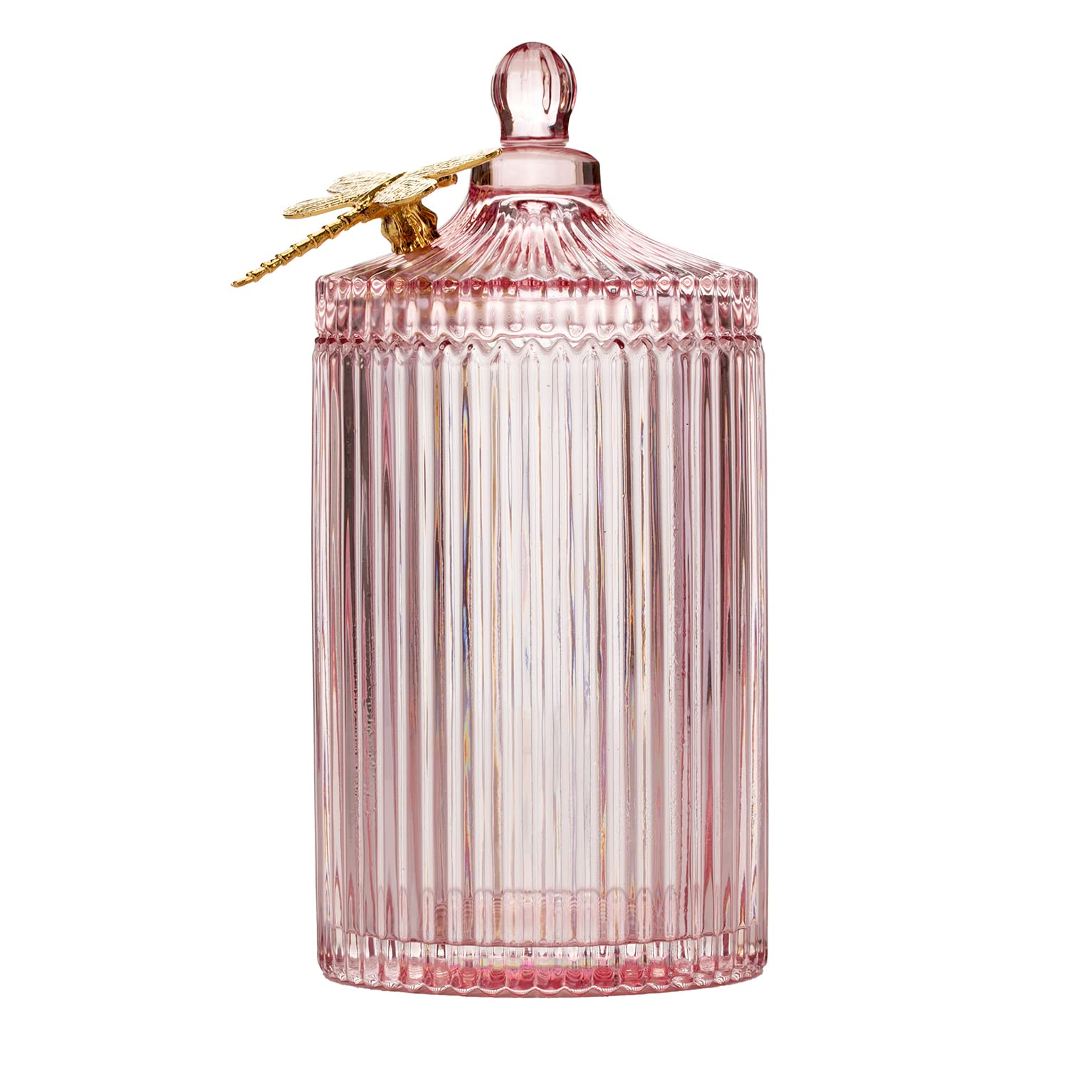AmeliaHome Storage Box with Lid Organiser Made of Glass Cosmetic Box Dragonfly 10.5 x 20 cm Powder Pink